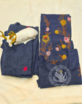 Navy Blue Embroidered Mulcotton Kurta Set with Dupatta – Elegant Daily Wear