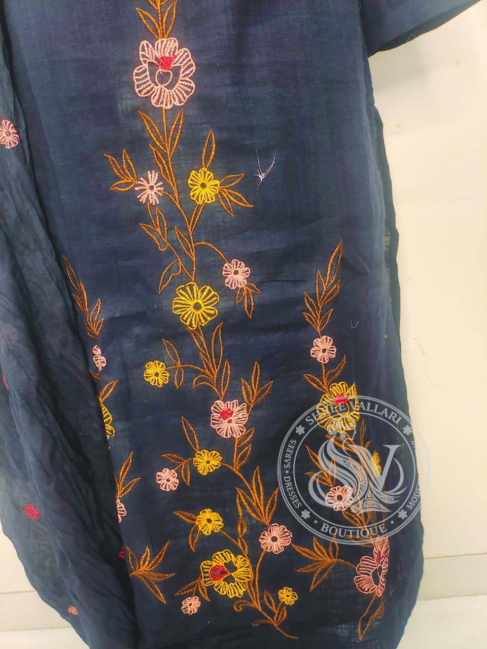 Navy Blue Embroidered Mulcotton Kurta Set with Dupatta – Elegant Daily Wear