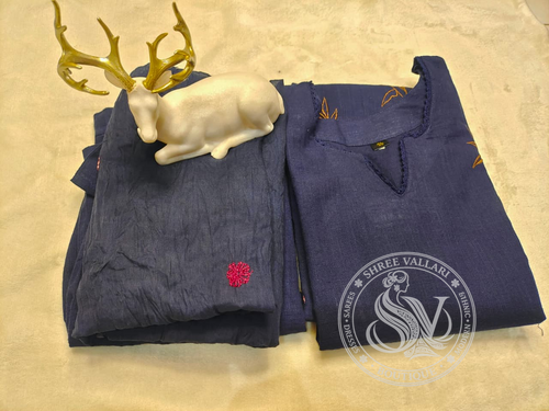 Navy Blue Embroidered Mulcotton Kurta Set with Dupatta – Elegant Daily Wear