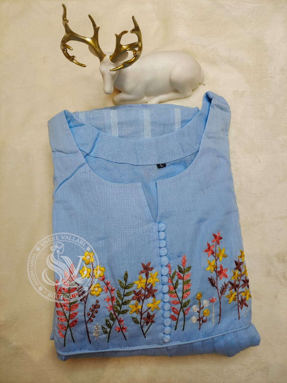 Sky Blue Mulcotton Embroidered Kurta Set with Dupatta – Soft Daily Wear Ethnic Outfit