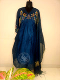 Navy Blue Floral Embroidered Kurta Set for Women