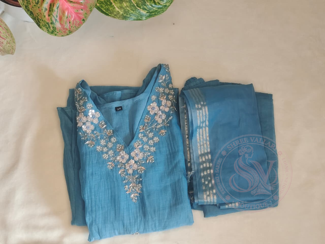 Teal Blue Embroidered Kurta Set with Dupatta for Women Party Wear