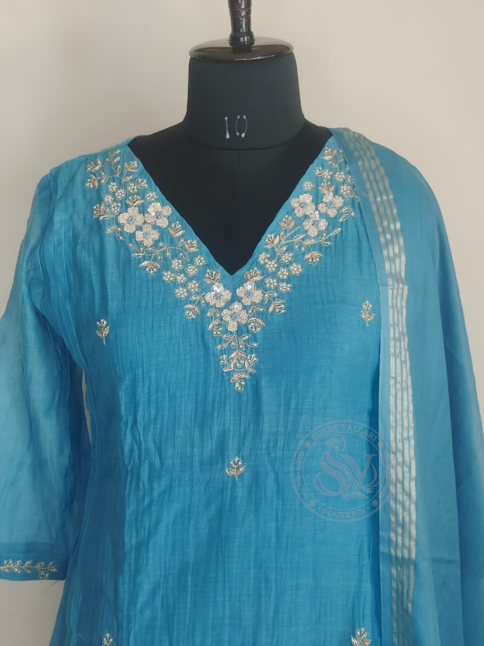 Teal Blue Embroidered Kurta Set with Dupatta for Women Party Wear