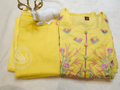 Yellow Floral & Bird Embroidered Anarkali Kurta Set for Women